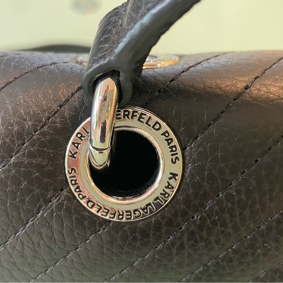 Karl Lagerfeld Paris Agyness Medium Shoulder Bag Black with silver hardware - Picture 4 of 7